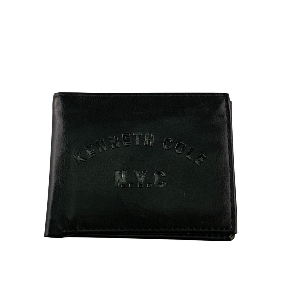 Kenneth Cole Reaction Wallet Mens Black Bifold ID Window NYC Embossed Card Slots